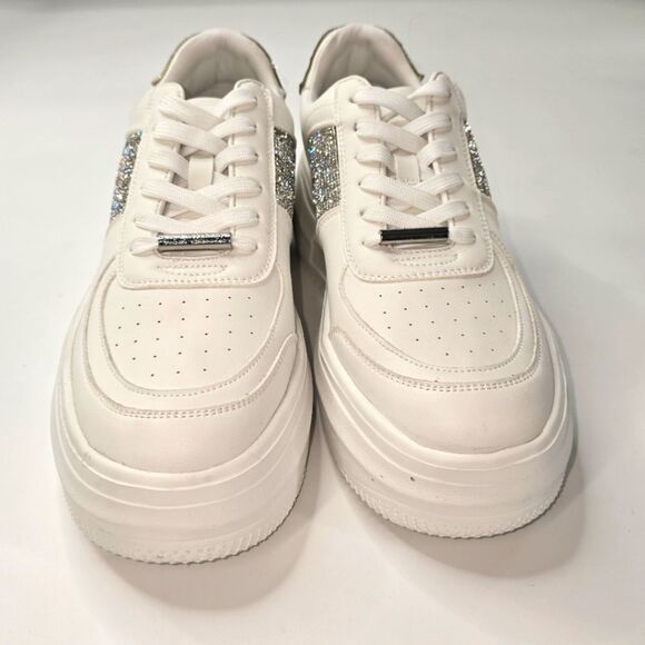 Steve Madden Payden Platform White Rhinestone Sneakers Size 11 NWOB - Picture 5 of 8